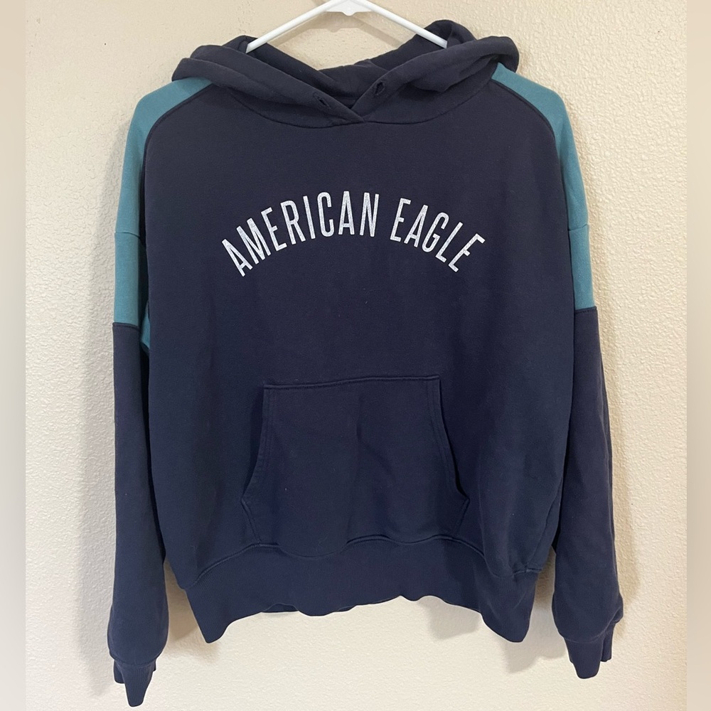 american eagle logo color block navy vintage hoodie